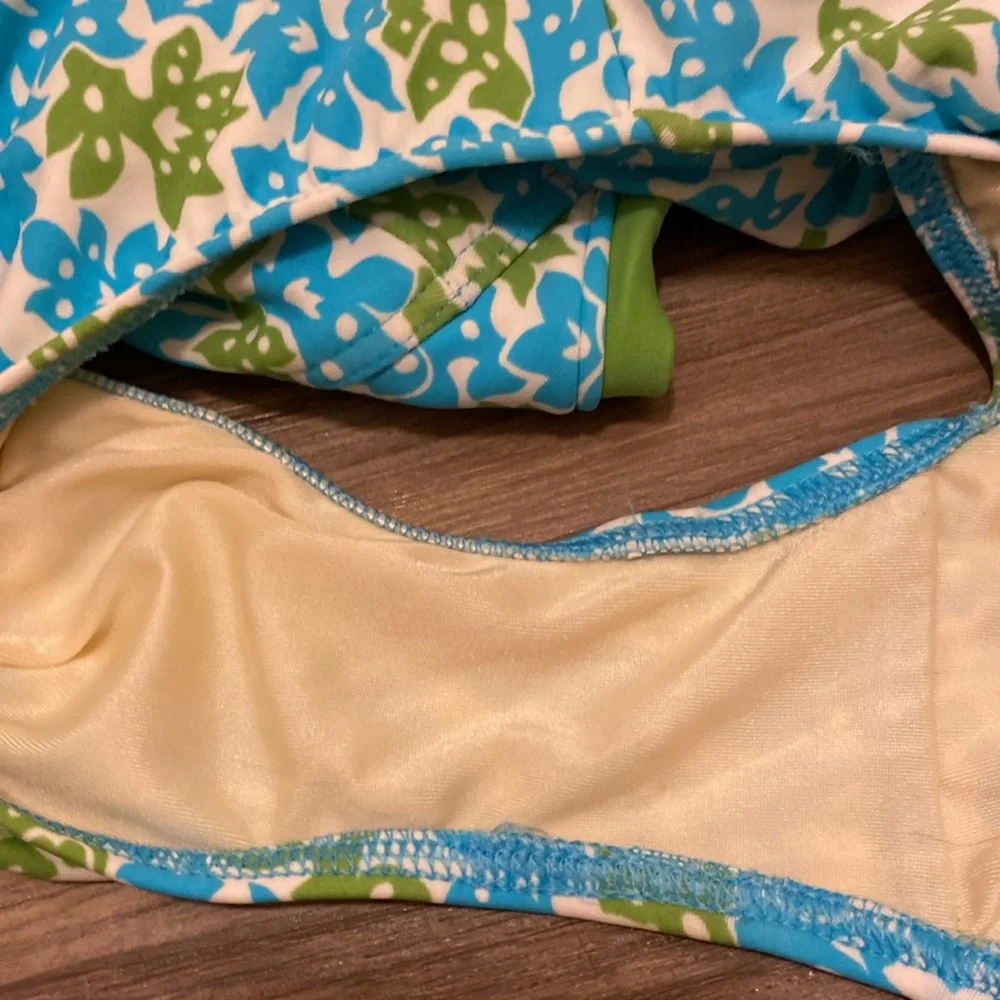 Lands End one-piece halter neck in blue‎ and green design